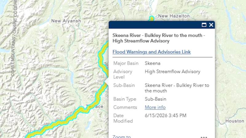 High Streamflow Advisory issued for Skeena River