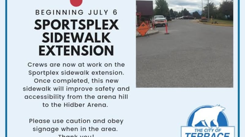 Sidewalk near Terrace Sportsplex undergoing construction