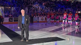 Joe Bowen comes home to Sudbury to broadcast a Wolves game with his son