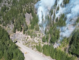 B.C. wildfire service battles blaze near Trans-Canada Highway